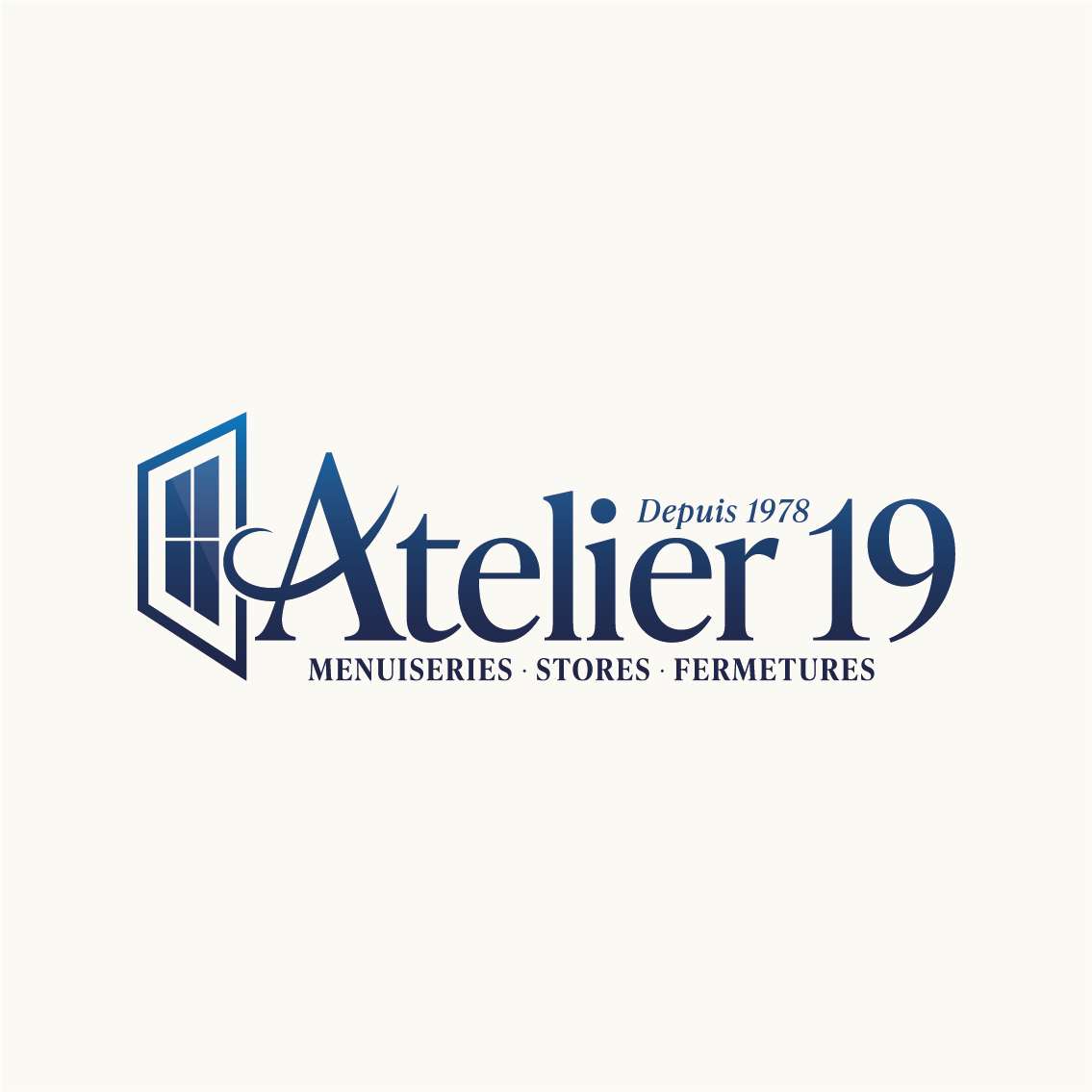 Logo Atelier 19 menuiseries stores fermetures fenêtre Montpellier Saint-Aunés Sud de la France ELUNIA GRAPHISTE FREELANCE