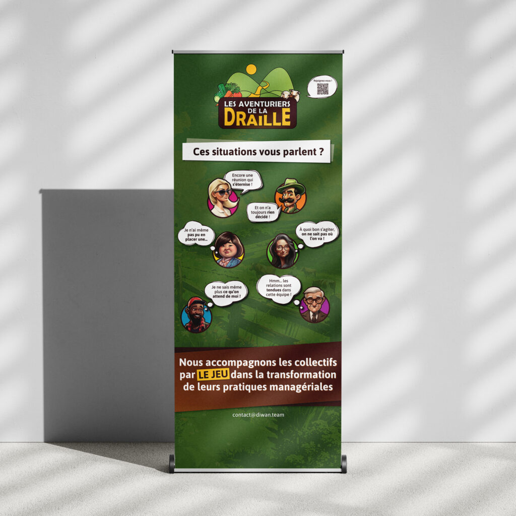 ROLL UP LES AVENTURIERS DE LA DRAILLE NATURE JEU ENTREPRISE VERT PERSONNAGE CONVERSATION