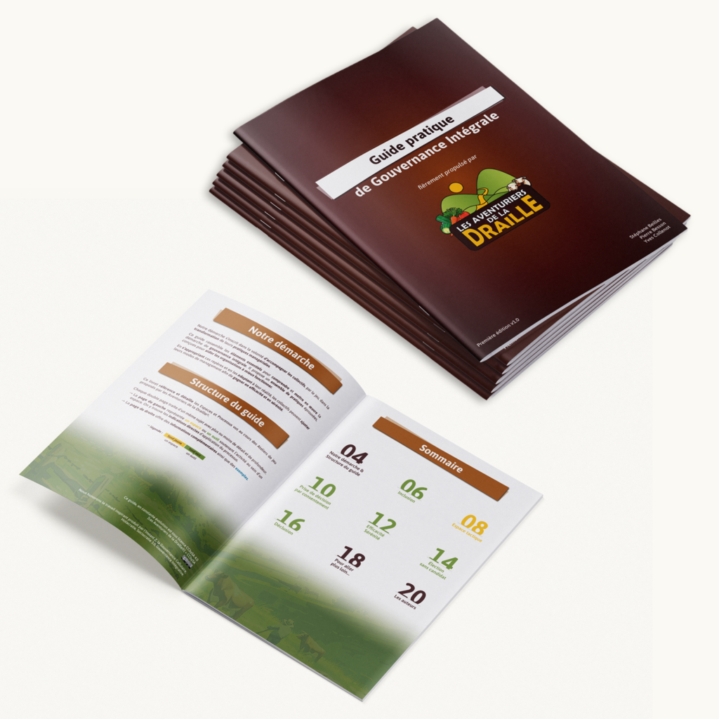 brochure aventuriers de la draille jeu serious game entreprise fond marron avec de la nature textes